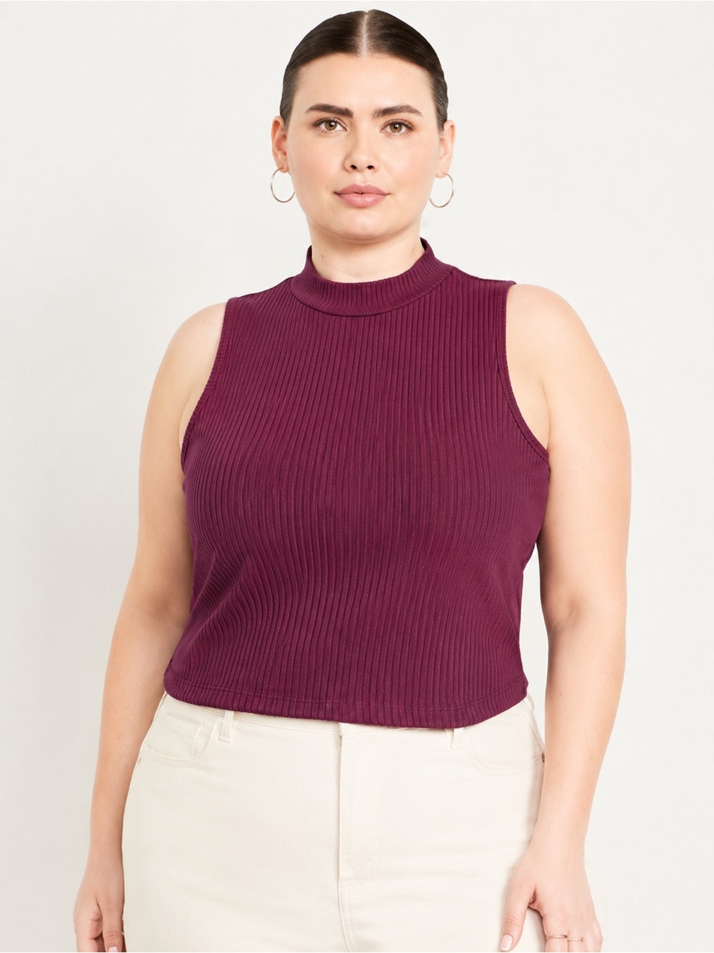 💗5 for $25💗 Old Navy Ribbed Sleeveless Mock Neck Cropped Tank Maroon Burgundy